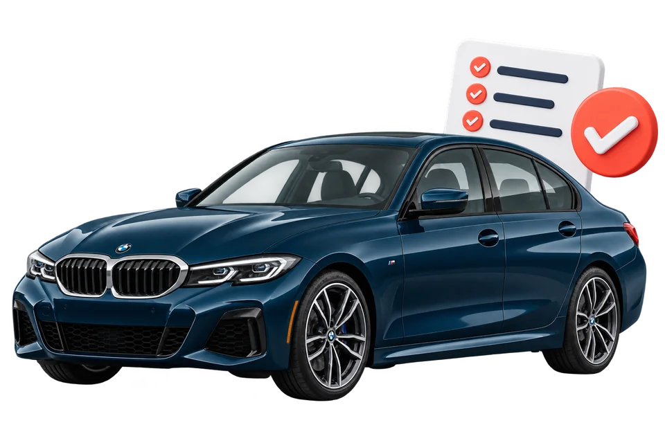 Ilustrace BMW a kontrolního seznamu